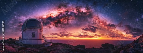 Majestic Observatory Milky Way Galaxy Sunset Coastal Landscape