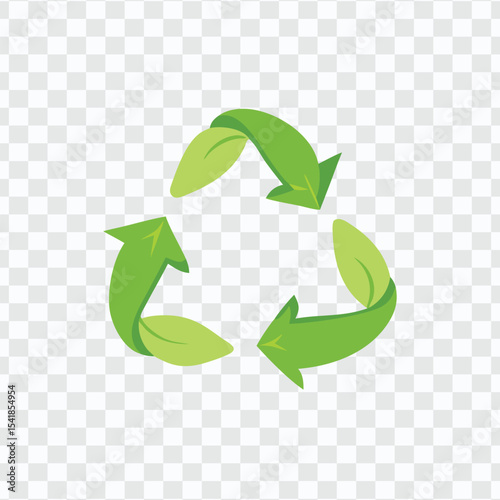 Recycling symbol with green arrows and leaves representing eco-friendly practices and environmental sustainability.