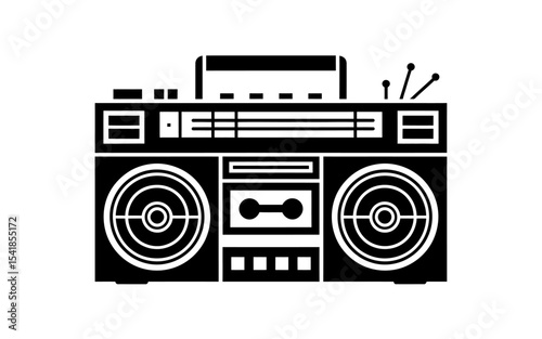 Retro Boombox A Black and White Illustration of a Vintage Cassette Player