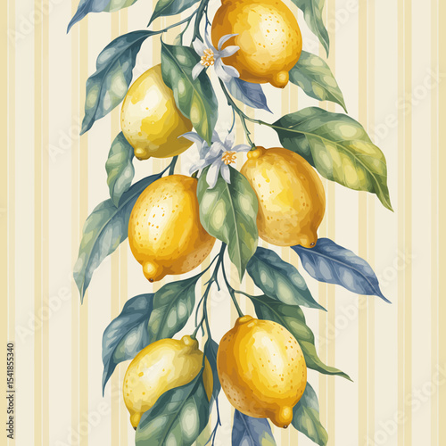 A Delicate Watercolor Lemon Pattern  Elegant Citrus Branch Design