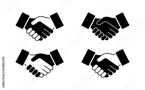 Minimalist Black and White Handshake Icon Design A Set of Four Variations