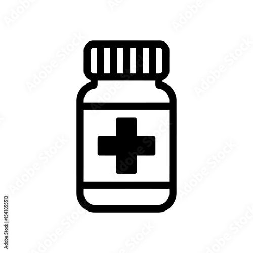 Minimalist Black and White Icon Medicine Bottle with Cross