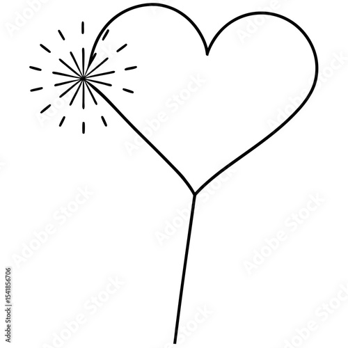 Heart Sparkler Vector | Generative AI & Linocut Silhouette Design for Romantic Decor
