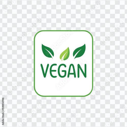 Vegan logo with green leaves, promoting plant-based lifestyle, eco-conscious eating, and sustainable choices.
