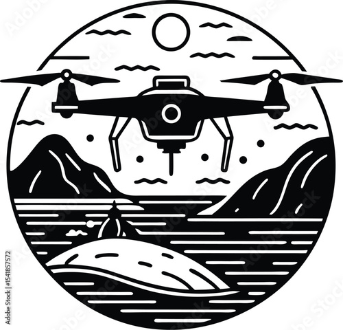 Drone Flying Along Coastal Shoreline