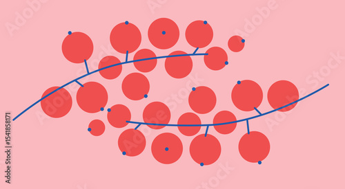 Appetizing fruit and berries collection. Decorative abstract horizontal banner with colorful doodles. Hand-drawn modern illustrations with fruit and berries, abstract elements. Abstract series	
