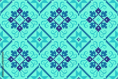Cross stitch pattern concept showcasing traditional ethnic geometric pattern, Design for textile, background,carpet,wallpaper,clothing,wrapping,Batik,fabric,Vector illustration	
