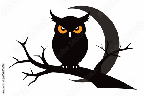 Spooky Owl on Dead Branch Silhouette - Halloween Vector Art T-Shirt Design