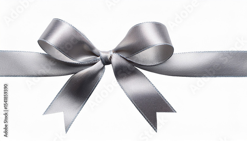 silver ribbon satin curly scroll png bow isolated on transparent background for christmas brithday and wedding card confetti design decoration