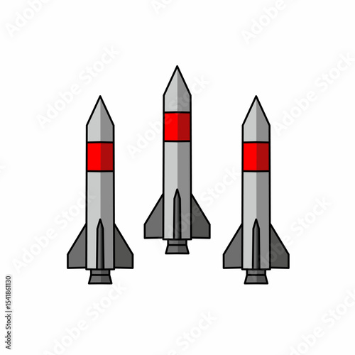 rocket missiles in front view. Clean flat vector style isolation on white background. for military icon sets, and war themed visuals