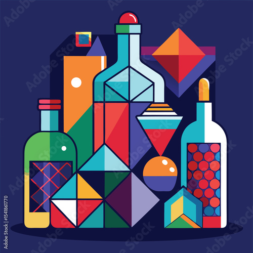 Vibrant Abstract Bottles Amid Geometric Shapes