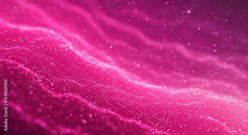 Abstract pink background with glowing particles and wavy lines