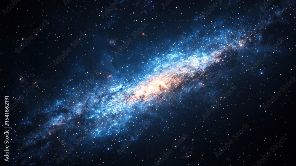 Fototapeta premium Detailed Blue and Orange Galaxy with Swirling Cosmic Dust Clouds and Countless Twinkling Stars in Deep Space