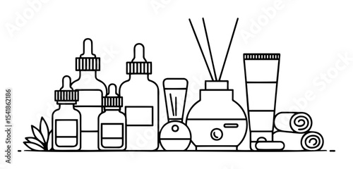 Aromatherapy products for relaxation in minimalist style with soothing colors
