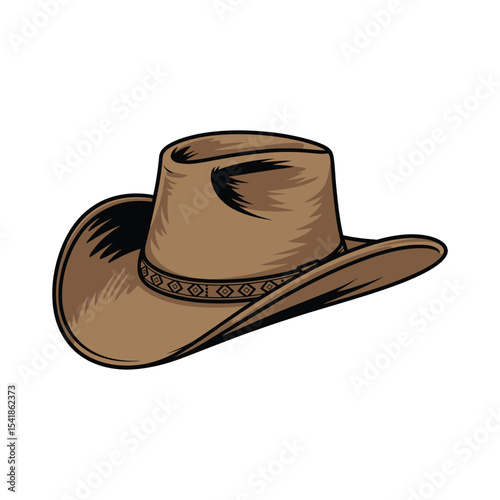 Vintage Brown Cowboy Hat Illustration Western Style Headwear Design