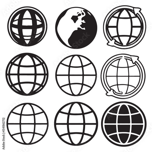 global related icon set. Vector elements with editable stroke.
