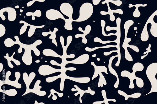 abstract organic shapes. Seamless pattern. Vector flat background in minimalist boho style. Wavy liquid distorted shapes