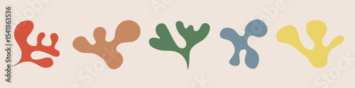 abstract organic shapes. Set. Vector flat background in minimalist boho style. Wavy liquid distorted shapes