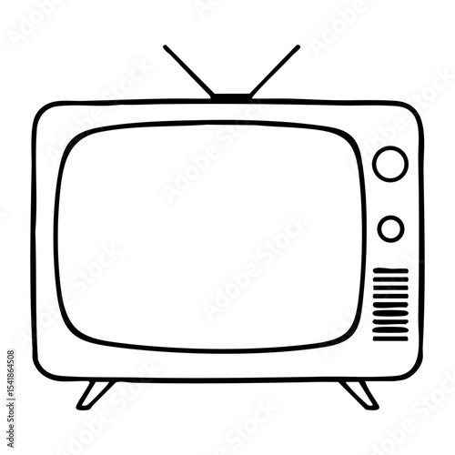 Outline illustration of a retro television set with rabbit ear antenna and blank screen in simple style