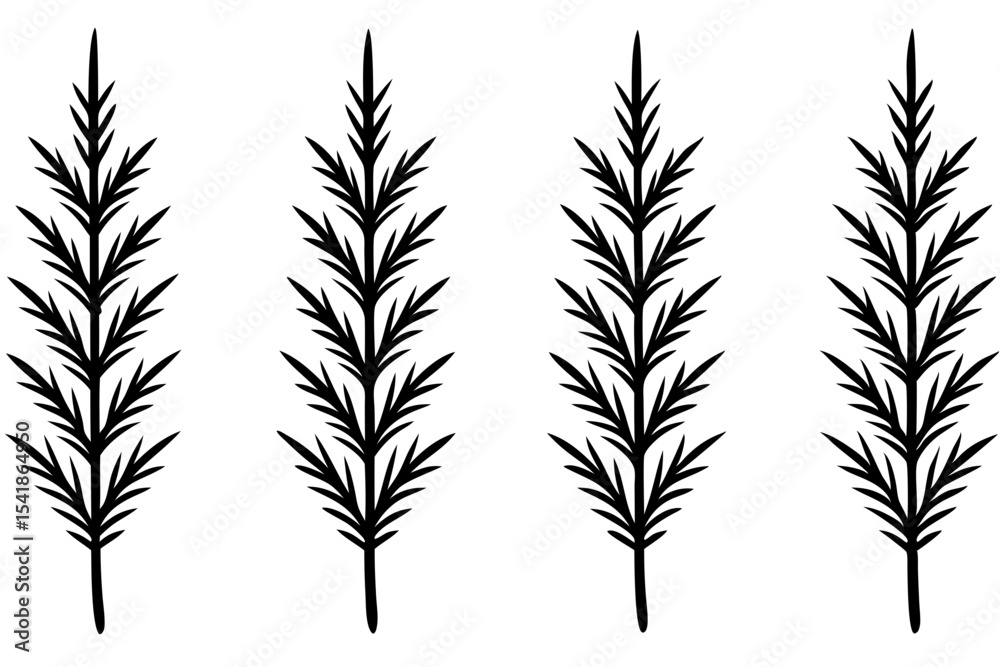 Naklejka premium Minimalist Fir Branch Line Art Vector Set