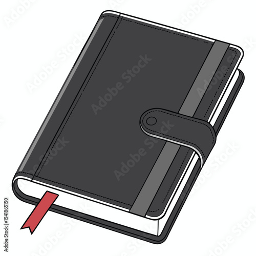 Closed black leather notebook with red bookmark