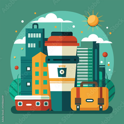 Urban Essentials: Coffee Cup, Lunchbox, and Briefcase for a City Day