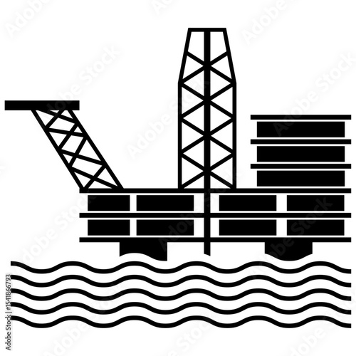 marine oil mining, sea oil mining icon.
