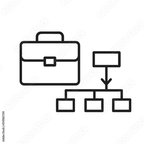 Business briefcase and flowchart diagram in minimalistic style  