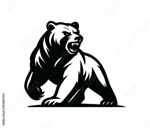 Aggressive Wild Bear Vector Illustration – Dangerous Animal in Attack Pose,Vector illustration of a dangerous wild bear drawn in an aggressive and intimidating pose, showcasing sharp claws.