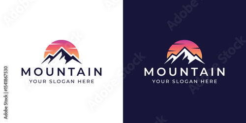 sunset mountain vector logo design