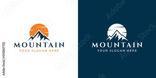 sunset mountain vector logo design