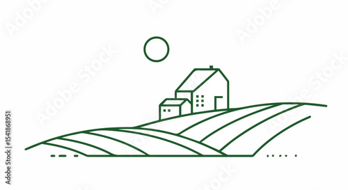 Minimalist Farm Landscape Line Art

