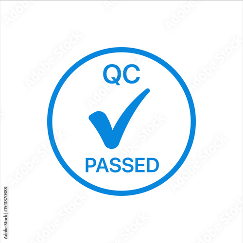 QC PASSED STAMP ICON VECTOR SIGN BLUE