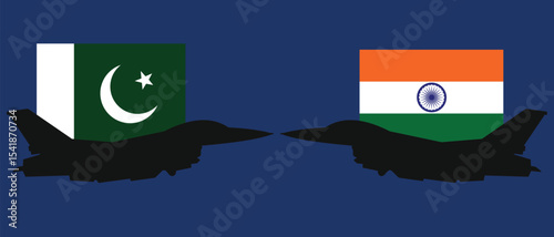 India and Pakistan flags with military conflict symbolism