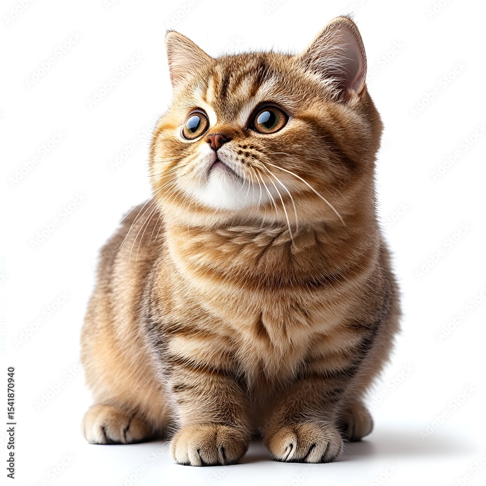 Obraz premium Cute Tabby British Shorthair Cat with Big Eyes on White Background. Generative AI