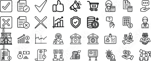 Black and White Business Finance Icons Set money banking