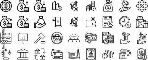 Black and White Finance Icons Money Banking Investment Percentage Symbols