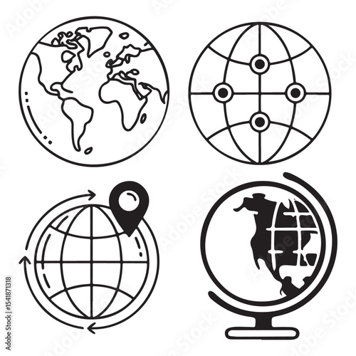 global related icon set. Vector elements with editable stroke.