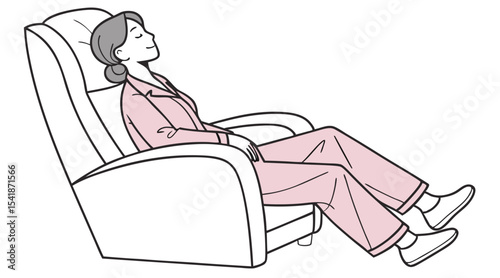Illustration of a Woman Relaxing on Recliner in Pajamas – Peaceful Rest Pose