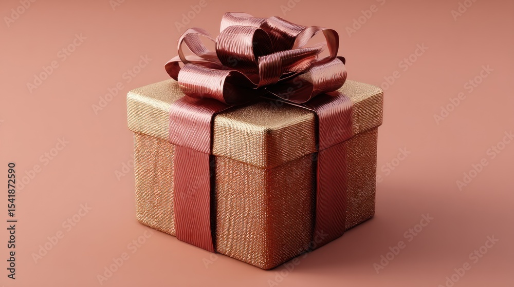 Obraz premium Rose gold gift box with a bow