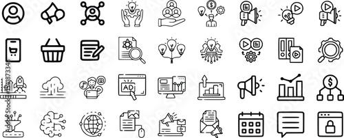 Black and White Marketing and Business Icon Set icons