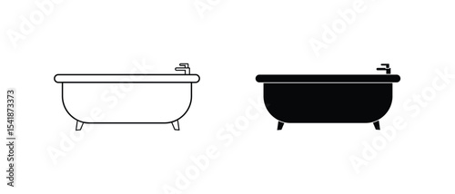Bathtub vector icon. Bathtub icon set black and outline. Bathroom. Bath. Clean. Wash room.
