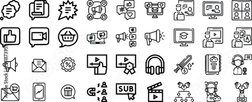 Black and White Social Media Marketing Icons Set vector