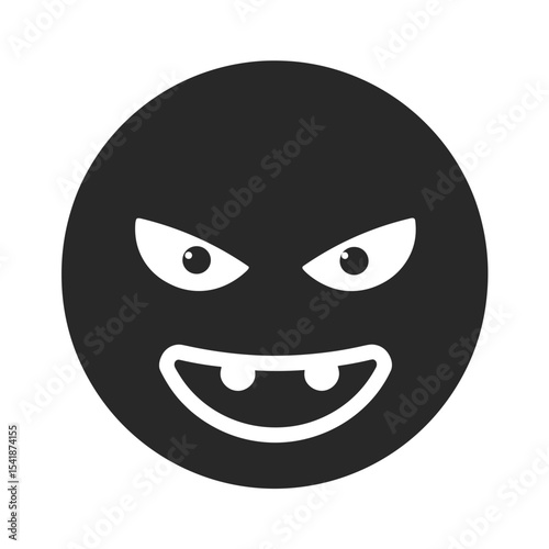 Evil grinning face, black and white design concept