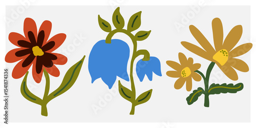 Flower in naive style, hand drawn illustration. Retro style careless element