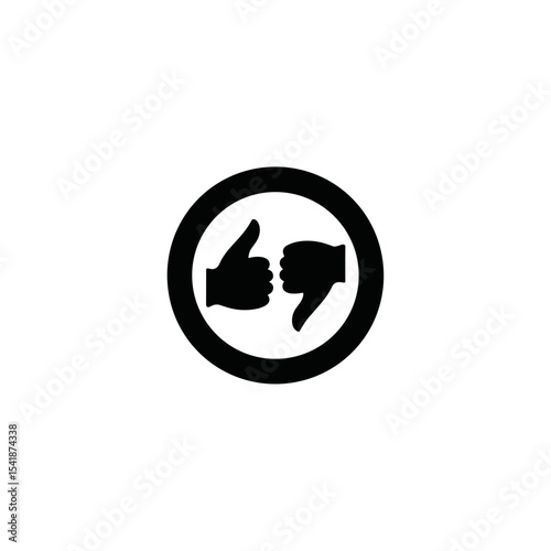 Thumbs up and thumbs down simple graphic in black and white for social media, with space for copy