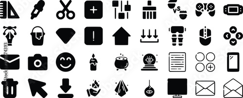 Black Glyph Icon Set Design Elements Multimedia Tools
