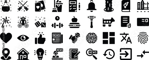 Black Glyph Icon Set Diverse Symbols Collection glyph icons