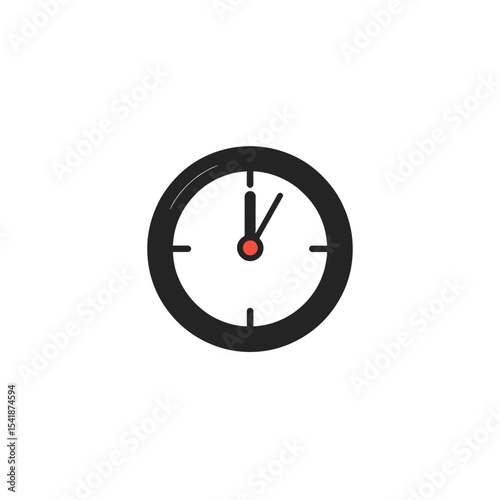 Clock indicates midnight or noon, flat style design, used for time management concepts