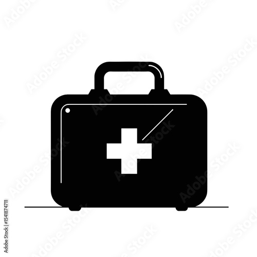 Black first aid kit with cross symbol represents medicine, health, safety, and preparedness